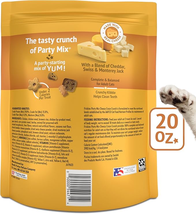 Purina Friskies Cat Treats, Party Mix Cheezy Craze Crunch - 20 oz. Pouch