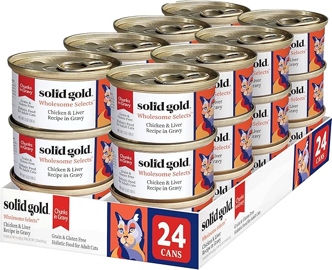 Solid Gold Wholesome Selects Wet Cat Food - Chicken Liver Chunks - Canned Cat Food, 24 Pack
