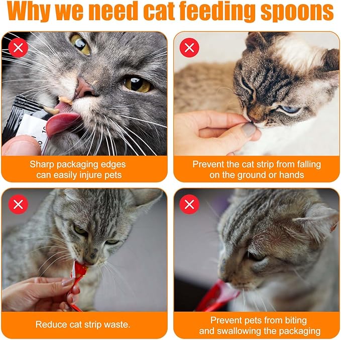 3pcs Cat Strip Feeders, Cute Cat Head Shape Cat Strip Squeeze Spoons Multifunctional 2-in-1 Cat Food Dispenser Cat Strip Spoons Cat Food Spoons for Wet Food Cat Pet Supplies