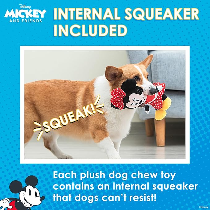 Minnie Mouse Plush Squeaky Dog Toy 9in | Disney Dog Toys | Plush Squeaker Toy for Dogs Inspired by Minnie Mouse, Disney Mickey and Friends