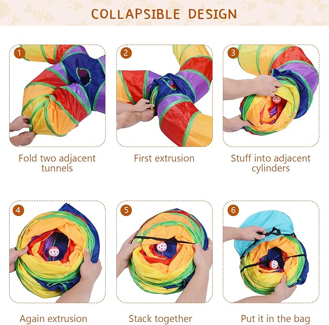 Cat Tunnels for Indoor Cats, 5 Way Cat Tubes and Tunnels Collapsible S-Shaped Cat Toys, Kitty Tunnels with Play Ball, Interactive Pet Tube Toys for Puppy, Kitty, Kitten, Rabbit, Multicolor