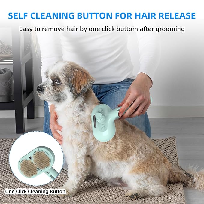SmartTail Hair Brush for Shedding, 2-In-1 Cat Steam Brush, Self Cleaning Pet Grooming Brush, Cat Brushes for Indoor Cats and Dogs, Green