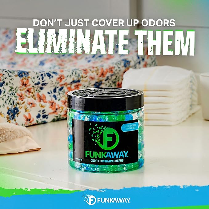 FunkAway Odor Eliminating Beads, 12 oz., Supercharged Odor Absorbing Beads for the House, Car or Gym, Eliminate Smoke, Pet and Bathroom Odors for Long-Lasting Results (Pack of 2)