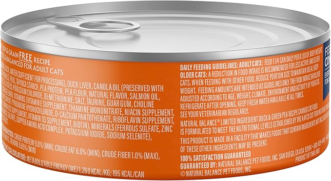 Natural Balance Limited Ingredient Adult Grain-Free Wet Canned Cat Food, Duck & Green Pea Recipe, 5.5 Ounce (Pack of 24)