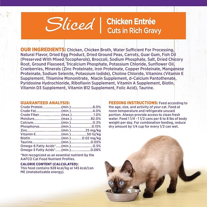 Wellness Complete Health Natural Grain Free Wet Canned Cat Food, Sliced Chicken Entrée in Rich Gravy, 5.5-Ounce Can (Pack of 24)