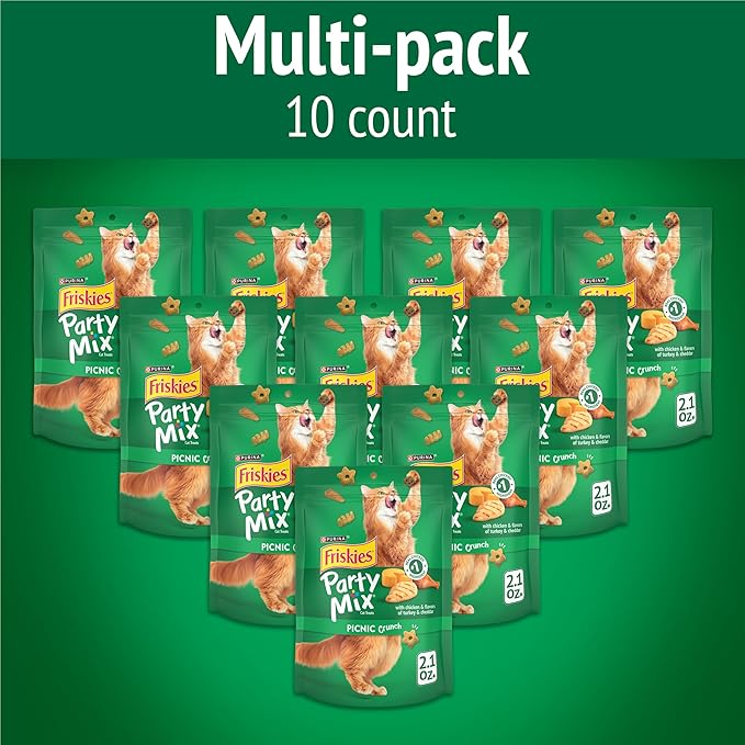 Purina Friskies Cat Treats, Party Mix Picnic Crunch - (Pack of 10) 2.1 oz. Pouches