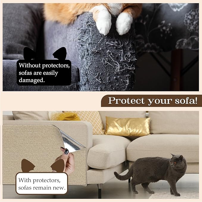 Cat Scratching Mat, 78.7"x15.7" Cat Carpet Self-Adhesive Carpet Mat Trimmable Replacement for Cat Tree, Cat Wall Scratcher, Cat Scratching Post, Shelf Shelves Couch Furniture DIY Protector, Khaki