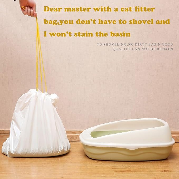Cat Litter Liners,21 Count Heavy Duty Litter Box Liners Drawstring, Extra Jumbo Cat Litter Pan Bags,Unscented, 45 in x 18 in