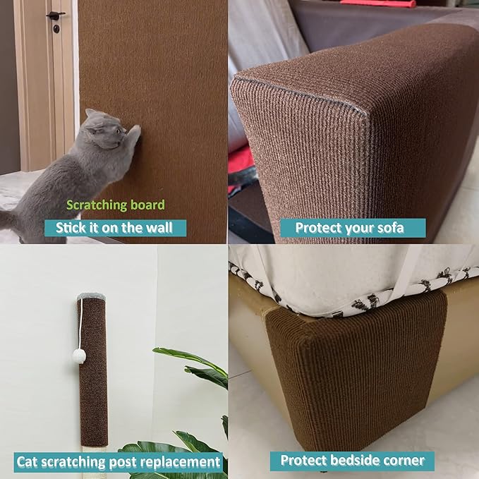 Cat Scratch Furniture Protector,78.7"x15.8"Cat Scratching Mat,Trimmable Self-Adhesive Cat Couch Protector,cat Wall Scratcher,Pad Replacement for Cat Tree Shelves and Post(Brown)