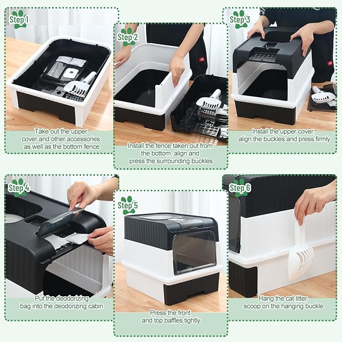 Tioncy 7 Pcs Small Cat Kitten Starter Kit Cat Litter Box with Shovel Cat Paw Litter Mat Double Automatic Cat Bowls Cat Toy Teaser Stick Cat Collar Essentials Kits for 1-3 Lbs Beginner (Black)