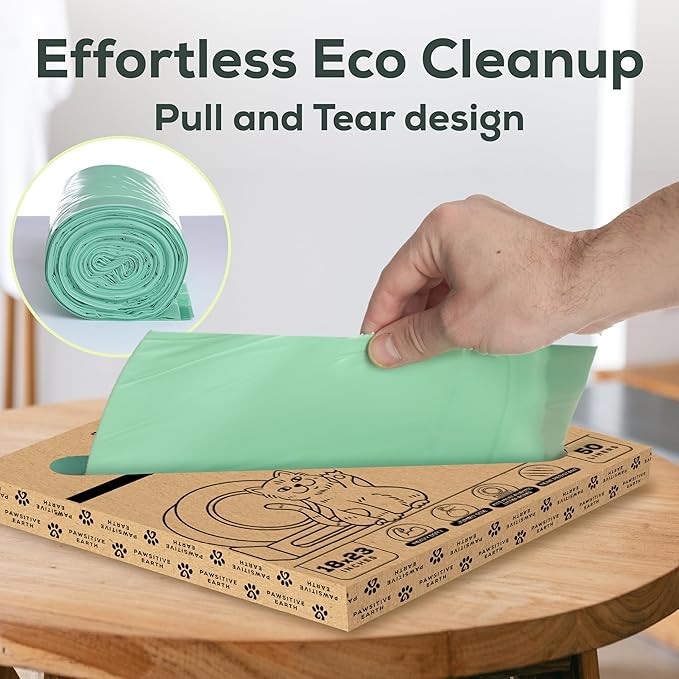 Cat Litter Box Liner 100% Compostable - Drawstring Close - Jumbo Size 36" x 19" - Tear & Leak Resistant - OK Compost Home Certified (Pack of 50)