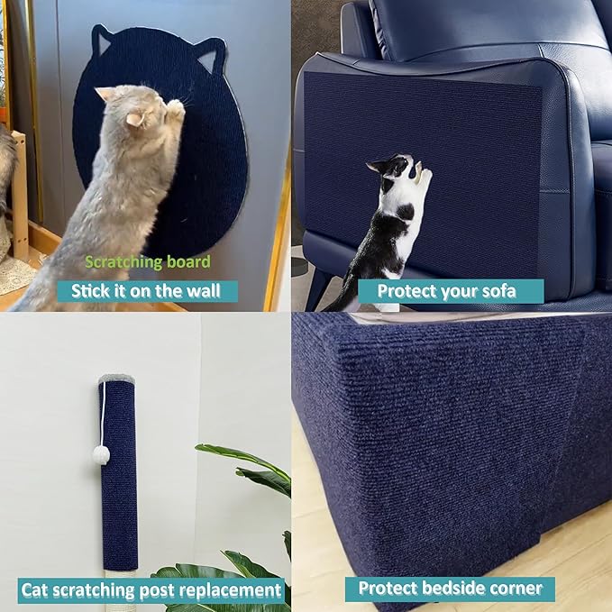 Cat Scratch Furniture Protector,78.7"x15.8"Cat Scratching Mat,Trimmable Self-Adhesive Cat Couch Protector,cat Wall Scratcher,Pad Replacement for Cat Tree Shelves and Post(Navy Blue)