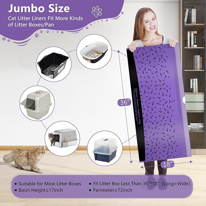 40 Count Cat Litter Box Liners Bags Large, Jumbo Drawstring Extra Thick Pet Cat Pan Liners, Extra Durable Kitty Litter Box Waste Bags - 36" x 18"