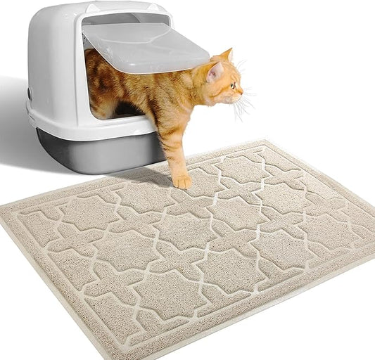 Yimobra Cat Litter Mat, 24"x20" Litter Mat with Litter Lock Mesh, Soft Cat Litter Mat Litter Trapping Mat, Easy to Clean, Non-Slip, Water Resistant, Litter Free Floors, Beige