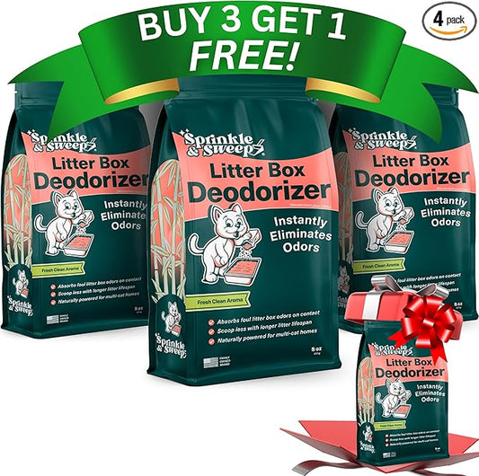 Sprinkle & Sweep Litter Box Deodorizer - Cat Litter Deodorizer Non Toxic and Safe for Kittens - Litter Deodorizer Instantly Eliminates Foul Litter and Urine Odors (Pack of 4)