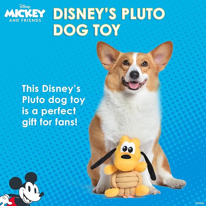 Pluto Knotty Rope Pet Toy with Squeaker, 9 Inch | Squeaky Dog Toys for Pets | Rope Tug Toy for Dogs Inspired by Pluto of Mickey and Friends