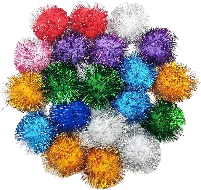 20 Pcs Assorted Color Flash Ball Cat's Favorite Toy Ball Tinsel Pom Poms Flash.