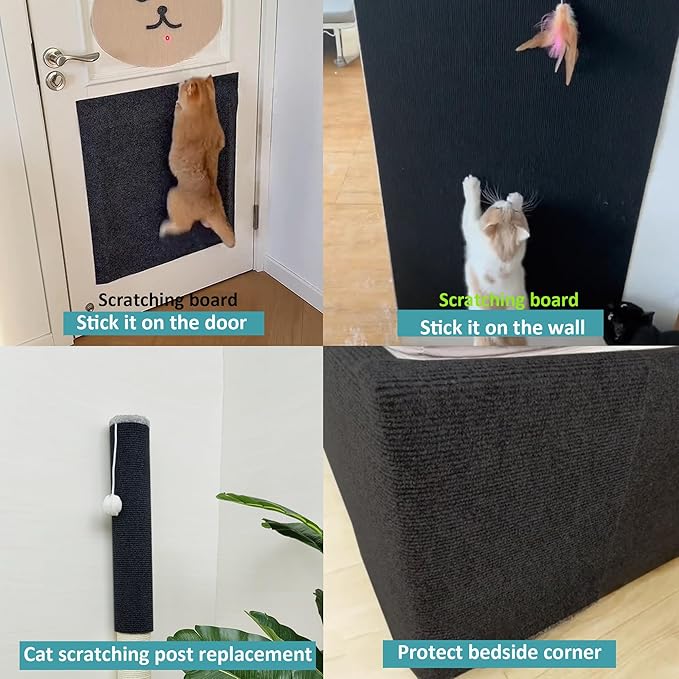 Cat Scratch Furniture Protector,78.7"x15.8"Cat Scratching Mat,Trimmable Self-Adhesive Cat Couch Protector,cat Wall Scratcher,Pad Replacement for Cat Tree Shelves and Post (Black)