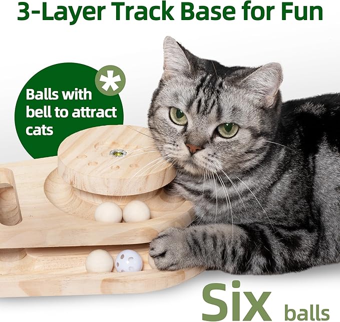 MEOWOOU Cat Scratching Post Cat Toys for Indoor Cats Cat Scratcher Kitten Toys 17.7in Scratch Post for Indoor Cats with Track Base & Balls Dangling Ball