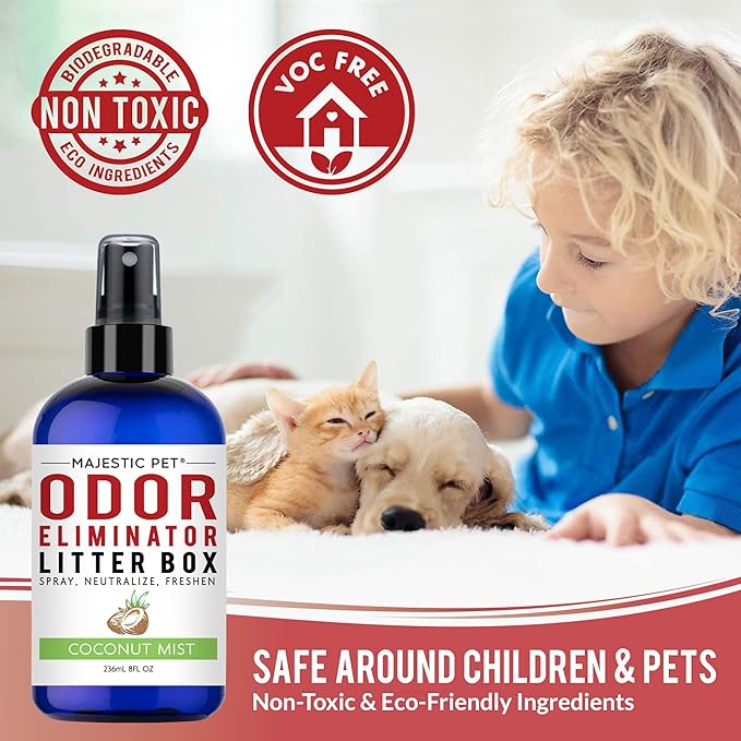 Majestic Pet Litter Box Deodorizer 8 FI Oz – Cat Litter Box Odor Eliminator - Litter Odor Eliminator Works on all Litter Types – Cat Litter Box Air Freshener-Cat Litter Deodorizer Spray Coconut Mist