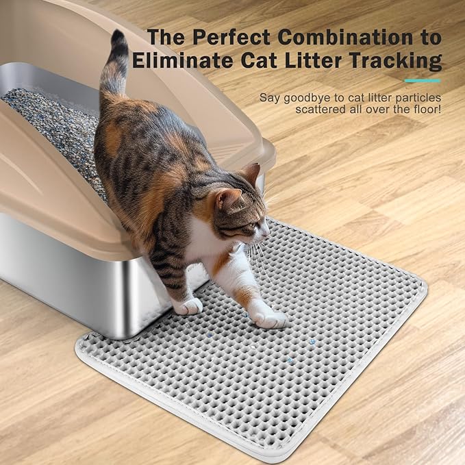 Enclosed Stainless Steel Cat Litter Box with Lid, XL Extra Large Litter Box for Big Cats with Cat Mat and All-Metal Litter Scoop (Beige, X-Large)