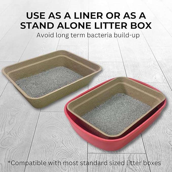 Disposable Litter Boxes for Cats | 6-Pack, Large Size | Sturdy and Water Resistant | Practical and Sustainable