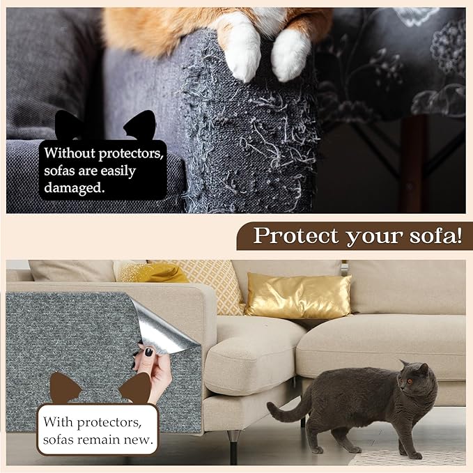 Cat Scratching Mat, 78.7"x15.7" Cat Carpet Self-Adhesive Carpet Mat Trimmable Replacement for Cat Tree, Cat Wall Scratcher, Cat Scratching Post, Shelf Shelves Couch Furniture DIY Protector, Light Grey