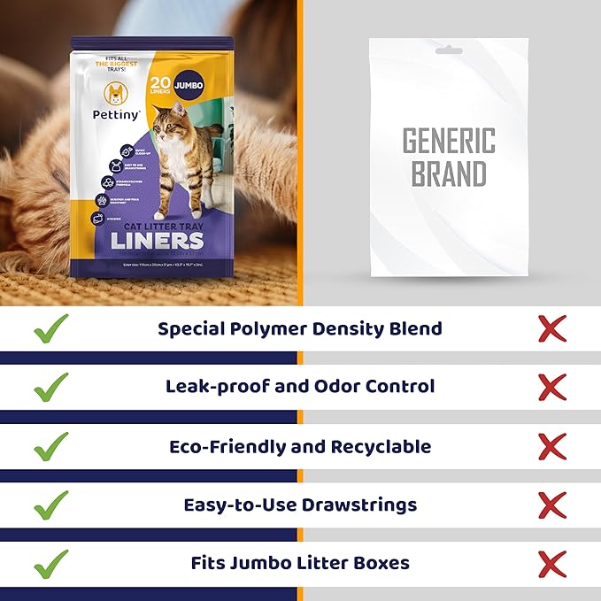 Jumbo Cat Litter Box Liners with Drawstrings - 43" x 19" Scratch Resistant Cat Litter Bags for Jumbo Litter Trays - Kitty Litter Bags and Cat Box Liners - Easy to Use Cat Litter Liners - 20 Count