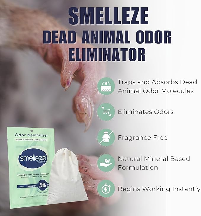 SMELLEZE Dead Animal Odor Eliminator for Strong Odor Removal - Eliminate Dead Rodent & Wildlife Smell - Safe Indoor & Outdoor Use, Natural Odor Remover, Fresh & Effective - 1 Pouch.