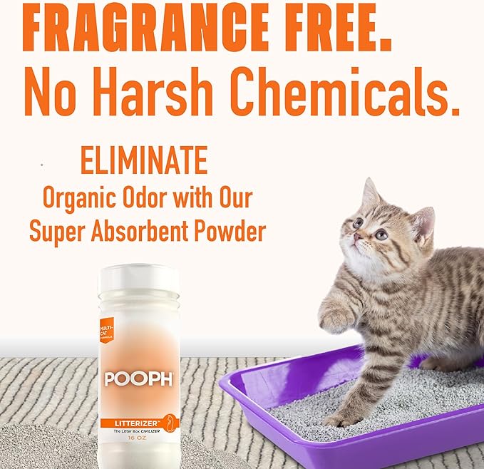 POOPH Litterizer - Litter Box Civilizer, 16oz - Dismantles Odors on a Molecular Basis, Freshener, Eliminator, Urine, Pee, Deodorizer, Fresh, Clean, Potty, Safe