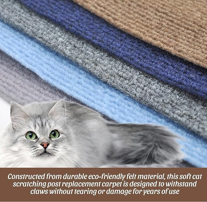 Cat Scratching Mat, 100"x16" Self-Adhesive Carpet Mat Trimmable Replacement for Cat Tree, Cat Wall Shelves, Cat Scratching Post, TanoFalo DIY Couch Furniture Protector (Dark Blue)