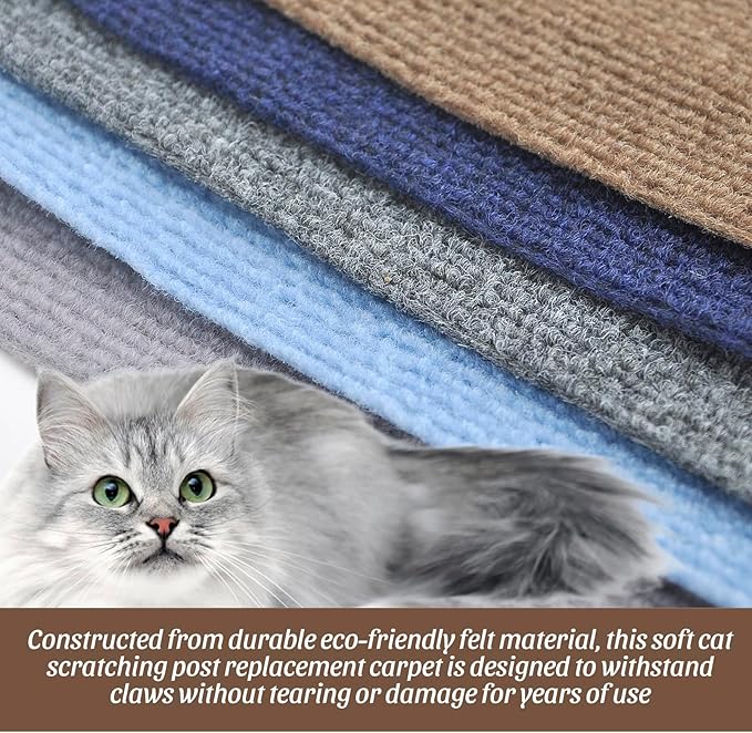 Cat Scratching Mat, 100"x16" Self-Adhesive Carpet Mat Trimmable Replacement for Cat Tree, Cat Wall Shelves, Cat Scratching Post, TanoFalo DIY Couch Furniture Protector (Dark Gray)