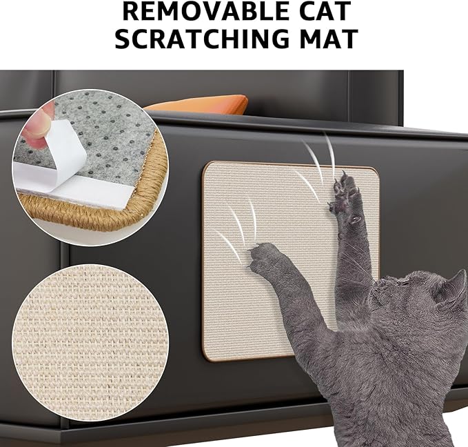 MIKK Enclosed Stainless Steel Cat Litter Box with Lid XL Extra Large Litter Box for Big Cats,Never Absorbs Odors, Sturdy Easy to Clean Non-Sticky Anti-Leakage with Cat Scratcher Mat(Grey)