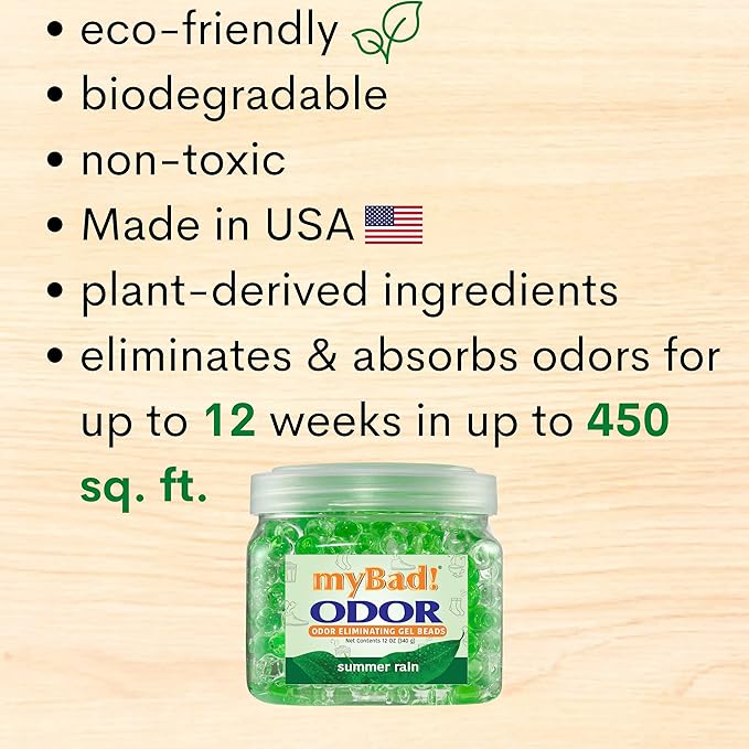 Odor Eliminator Essential Oil Gel Beads 12 oz - Air Freshener - Eliminates Odors in Bathroom, Pet Area, Closets, RVs, Pet Areas (Summer Rain, 1 Pack)