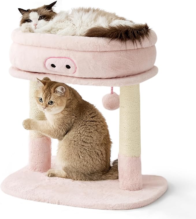 Lesure Cute Cat Tree Tower - Cat Tower with Nature Sisal Scratching Post for Indoor Large Cats and Kittens, Featuring with Soft Removable Cat Bed,Wide Perch, Playful Toy, 22x16.5x22.8in,Pink