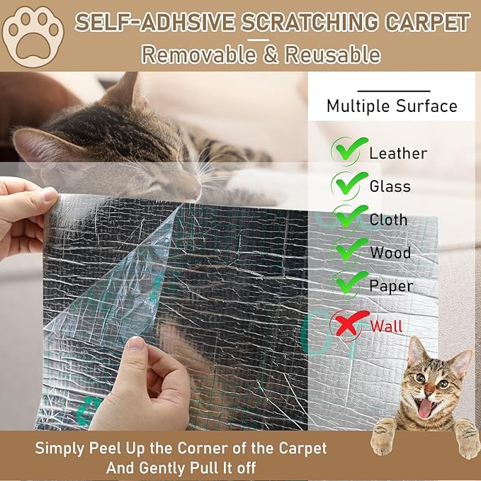 Cat Scratching Climbing Carpet Mat, Self-Adhesive Trimmable Anti Cat Scratcher Couch Furniture Protector from Cat Claws, Cat Post Covered Pad Replacement for DIY Cat Tree (Brown, 15.8" x 118")