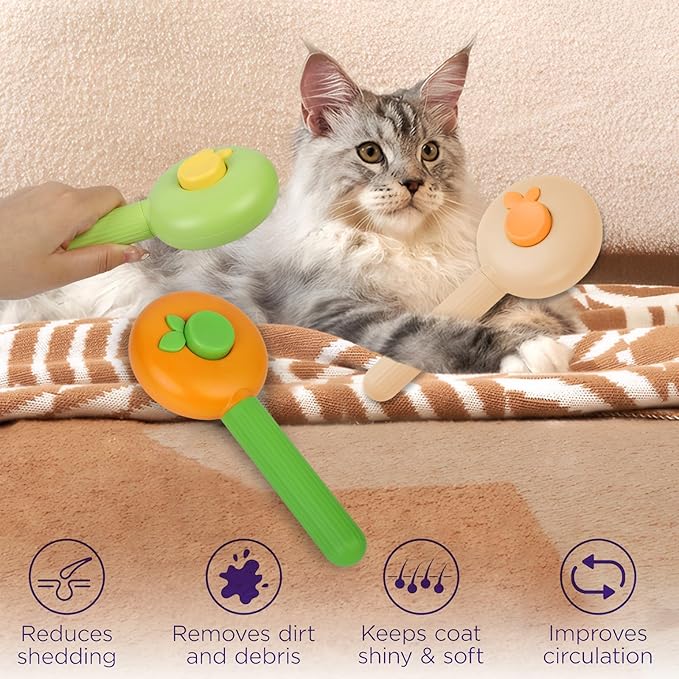 Self-Cleaning Slicker Brush for Dogs & Cats - Efficiently Removes Shedding Hair, Tangles, and Mats - Suitable for Long & Short Haired Pets - with Skin-Friendly Massage Tips - Apricot
