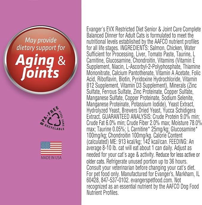 Evanger's EVX Restricted Diet: Senior and Joint Health Canned Cat Food - 24, 5.5 oz Cans