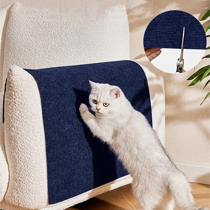 Cat Scratch Furniture Protector Pads with Self-Adhesive Backing, 98.5"X15.8" Navy Blue Randomly Cutting Trimmable Cat Scratch Carpet Mat Post Tree Shelves Cover Replacement for Sofa,Couch,Door,Corner