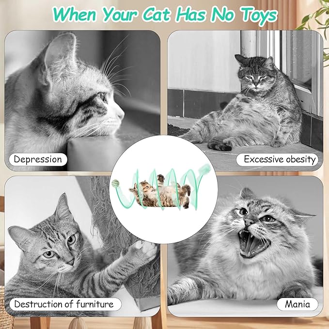 Cat Tunnel, 1PCS Folded Cat Tunnel Toy, Cyan Sisal Hemp Ball Tube Cat Springs for Indoor with Feather, Mouse Toys Interactive Cat Toy Tunnel Self-Happy Cat Toys, S-Type Collapsible Tent