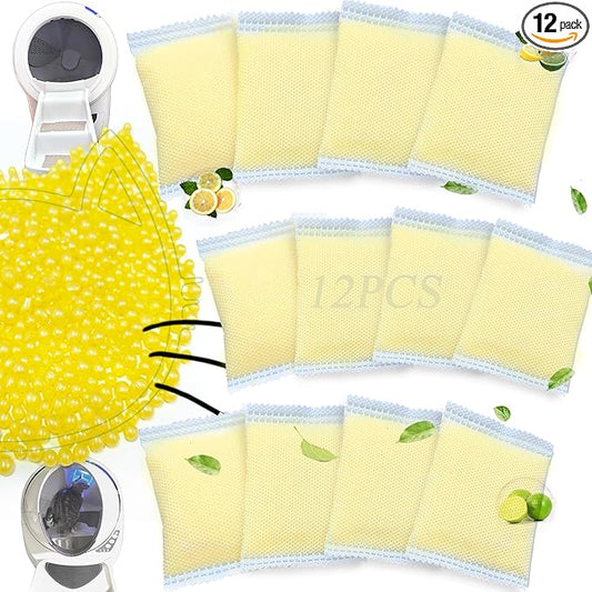 12 Pack Odor Remover Refills Compatible with Whisker OdorTrap Pod, Cat Toilet Odor Eliminates Deodorant for Litter-Robot and Traditional Litter Boxes, Litter Deodorizer (Lemon)