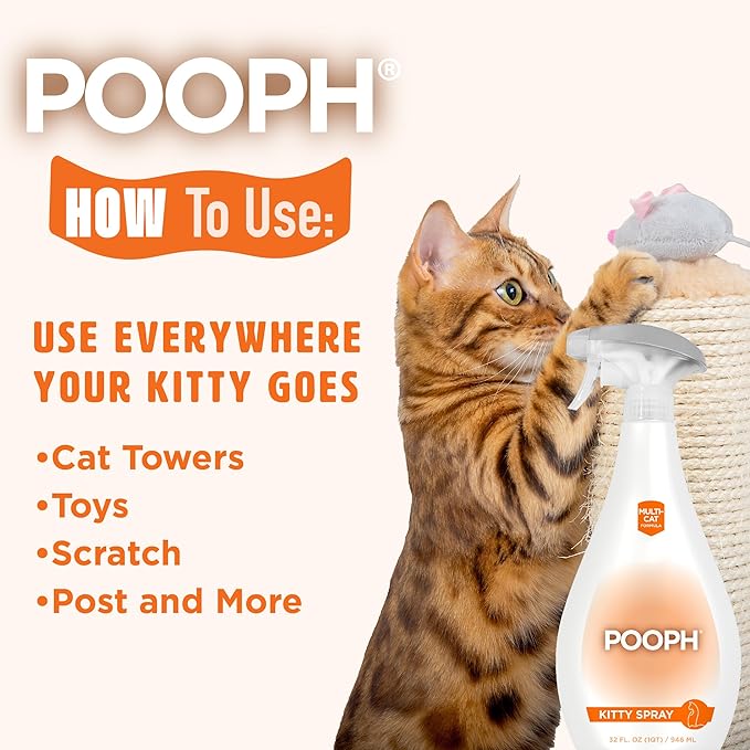 POOPH Kitty Spray - Odor Eliminator, 32oz - Dismantles Odors on a Molecular Basis, Cats, Freshener, Eliminator, Urine, Poop, Pee, Deodorizer, Fresh, Clean, Furniture, Potty, Safe