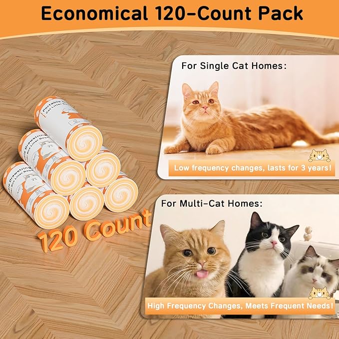 Cat Litter Box Robot 4 and 3 Waste Bags β 120 Count Extra Thick Drawstring Liners Compatible with Self-Cleaning Litter Box Robot, Heavy-Duty Cat Litter Box Liner Bags, 9-11 Gallons