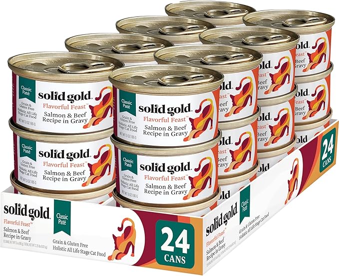 Solid Gold Flavorful Feast Wet Cat Food - Salmon & Beef Pate - Canned Cat Food, 24 Pack