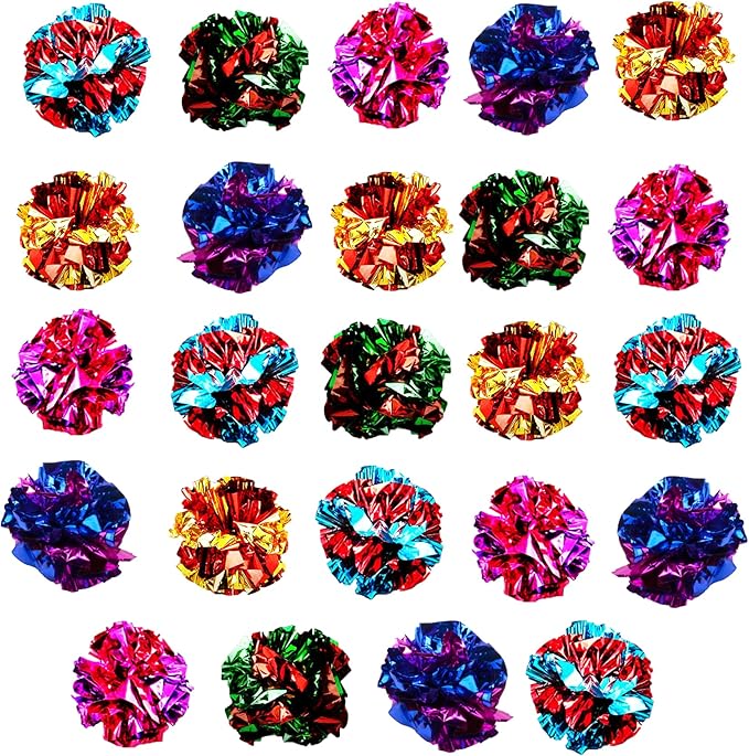SunGrow Cat Crinkle Balls, 1.5-2 Inches, Lightweight, Ideal for Kittens and Adult Cats (24 Pieces, Multicolor)