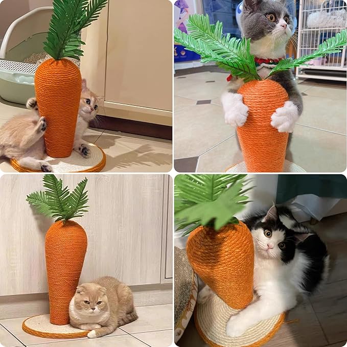 Fhiny Rabbit Scratch Toy, Natural Sisal Interactive Bunny Claw Scratcher for Indoor Kittens, Cute Carrot Rabbit Nail Scratching Post for Kitten Bunny Guinea Pig Ferret Chinchilla