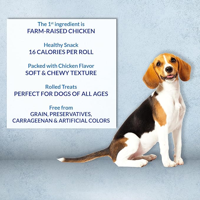 INABA Churu Rolls for Dogs, Grain-Free, Soft/Chewy Baked Chicken Wrapped Churu Filled Dog Treats, 0.42 Ounces Each Stick| 48 Stick Treats Total (8 Sticks per Pack), Chicken with Salmon Recipe