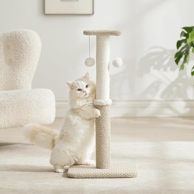 Lesure 29" Tall Cat Scratching Post - Premium Sisal Rope Highly Resistant Carpet Scratching Posts for Indoor Cats Adults, Sturdy Large Cat Scratch Pole with Hanging Ball, Beige