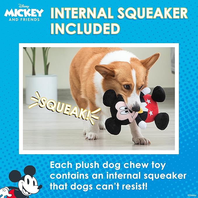Mickey Mouse Plush Squeaky Dog Toy 9in | Disney Dog Toys | Plush Squeaker Toy for Dogs Inspired by Mickey Mouse, Disney Mickey and Friends