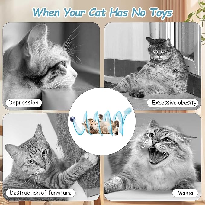 Cat Tunnel, Folded Cat Tunnel Toy 1PCS, Blue Sisal Hemp Ball Tube Cat Springs for Indoor with Feather, Mouse Toys Interactive Cat Toy Tunnel Self-Happy Cat Toys, S-Type Collapsible Tent